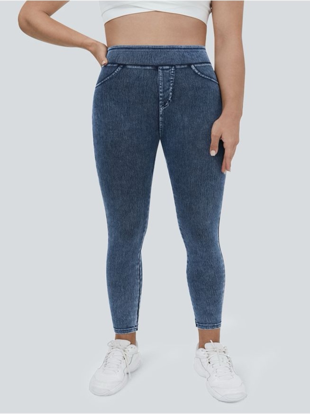 Halara Flex High Waisted Denim Plus Size Casual Leggings Skinny Jeggings Blue 2X